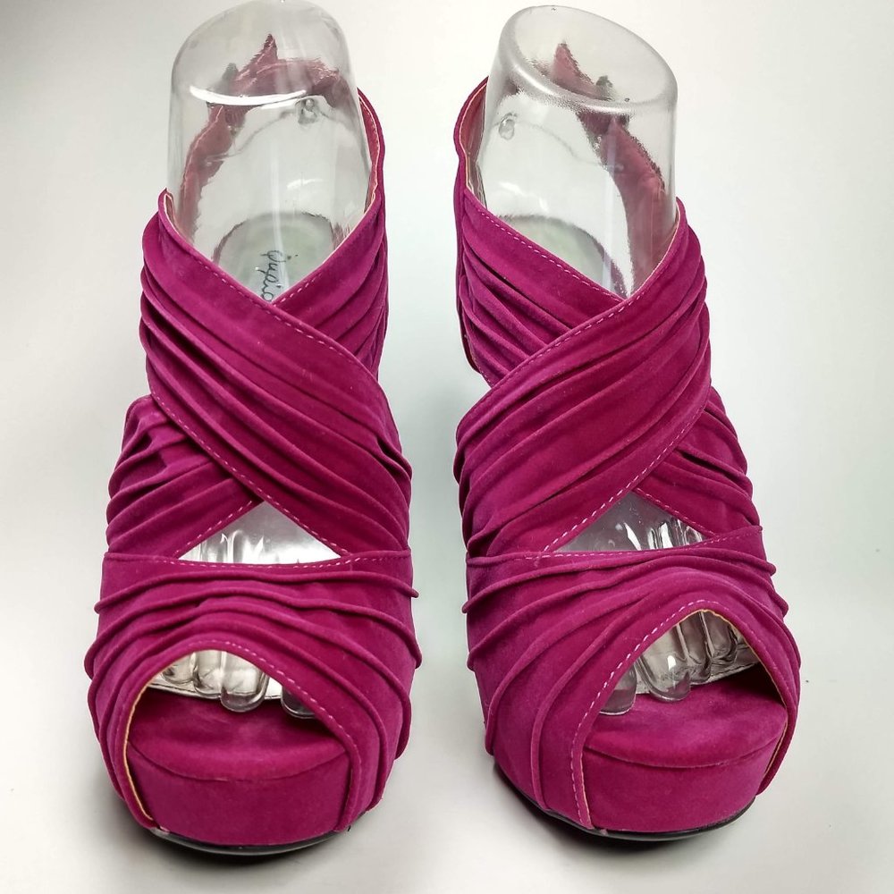 Qupid Fuchsia Suede Platform Open Toe 5.5" Stilett - image 2